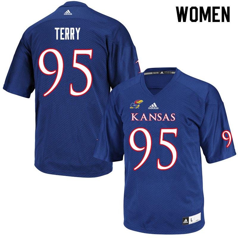 Women #95 DaJon Terry Kansas Jayhawks College Football Jerseys Sale-Royal - Click Image to Close